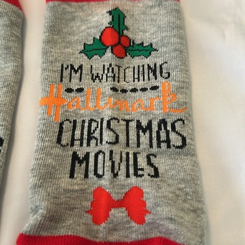 Hallmark Christmas Movies Socks Do Not Disturb Gray Red Holiday Crew Socks